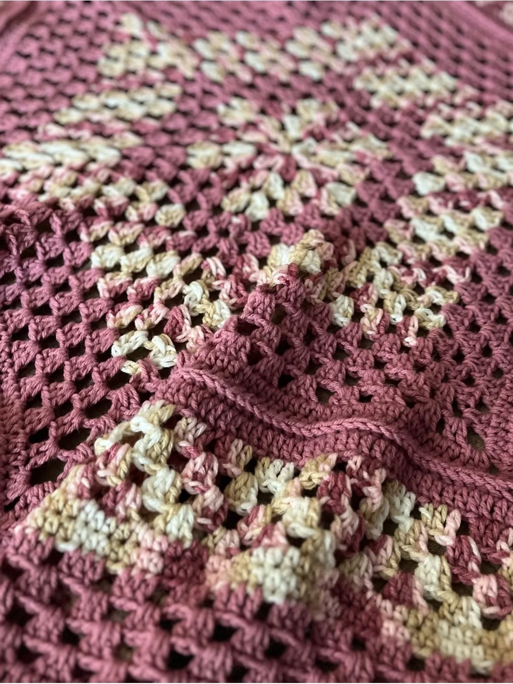 NWT Handcrafted Artisan Oversized Crochet Hexagon Afghan Blanket 86” dusty rose